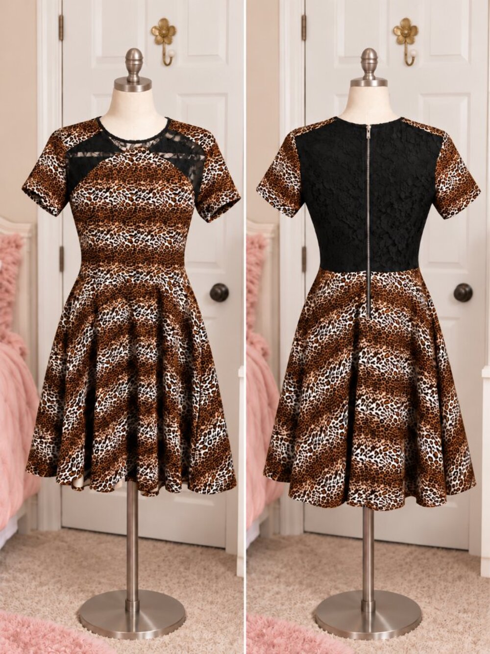 Olsenboye - Leopard Lace-Back Dress Junior Size M (14-16)